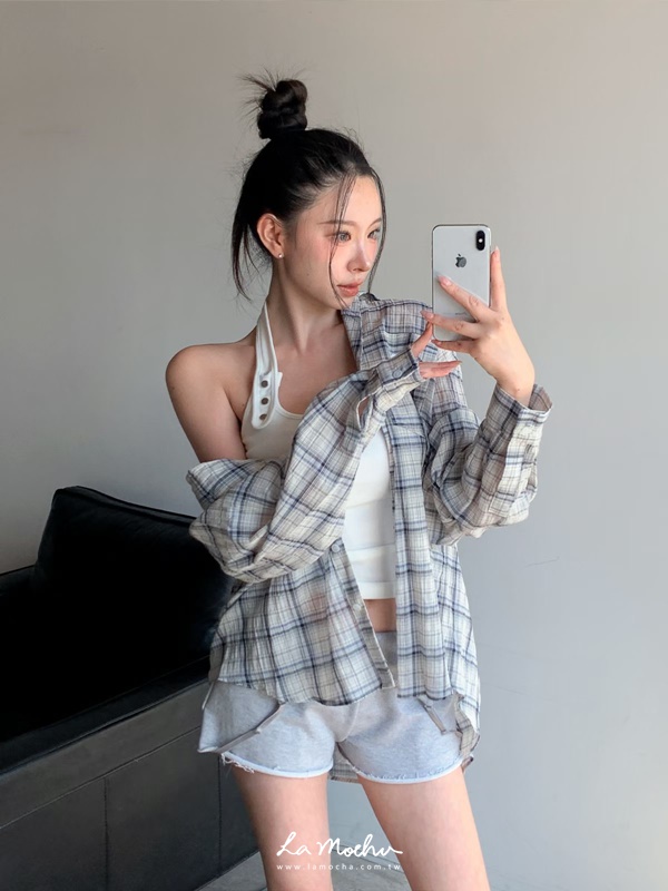 垂帶坑條不修邊小短褲
